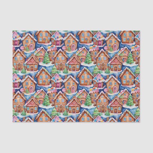Kerst Gebruine Huizen in Waterverf Tissuepapier (Voorkant)