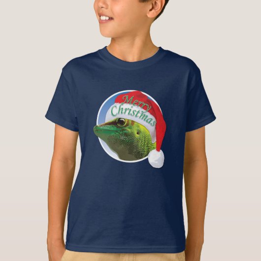 Kerst Gecko - Kinderen Basic Hanes T-Shirt (Voorkant)