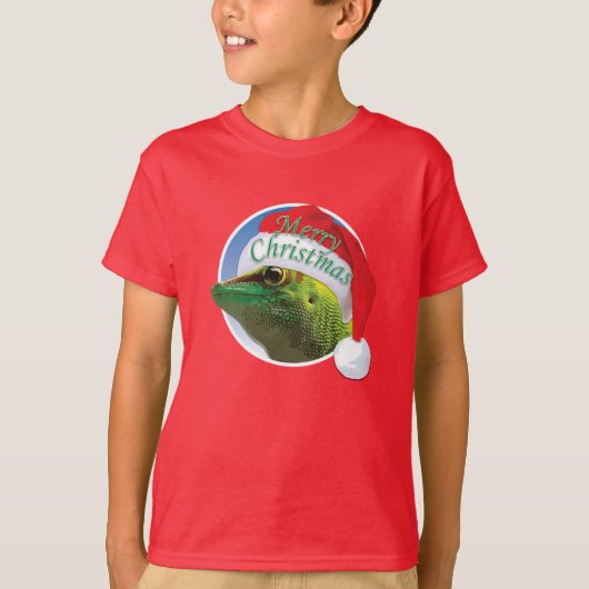 Kerst Gecko - Kinderen Basic Hanes T-Shirt (Voorkant)