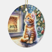 Kerst Geel Kitten Aanpassen Datum Ornament (Links)