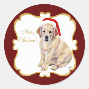 Kerst Geel Labrador Puppy Ronde Sticker