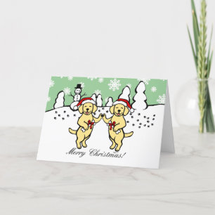 Kerst Geel Labradors Cartoon Feestdagen Kaart