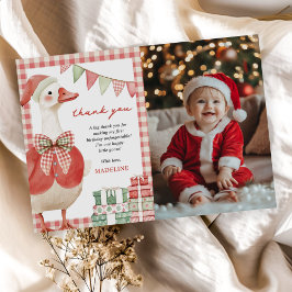 Kerst Gekke Goose Gingham Verjaardagsfoto Bedankkaart