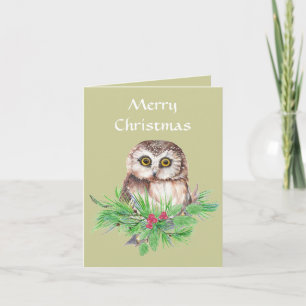 Kerst-generaal Cute Little Owl, Bird Greeting Feestdagen Kaart