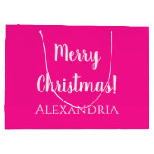 Kerst Gepersonaliseerd Vrolijk Kerstmis Heet Roze Groot Cadeauzakje (Achterkant)
