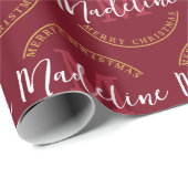 Kerst Gepersonaliseerde Monogram Naam Custom Rood Cadeaupapier (Rol Hoek)