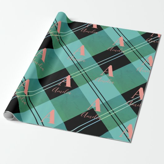 Kerst Gepersonaliseerde Plaid Green Cadeaupapier (Uitgerold)
