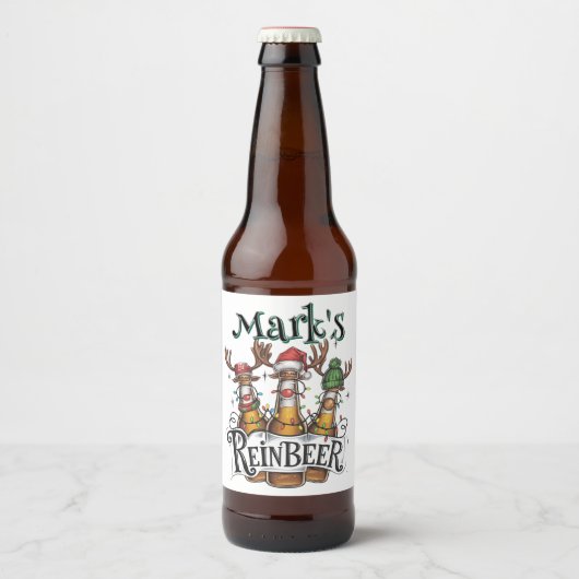 Kerst Gepersonaliseerde Reinbeer Bier Etiket (Voorkant)