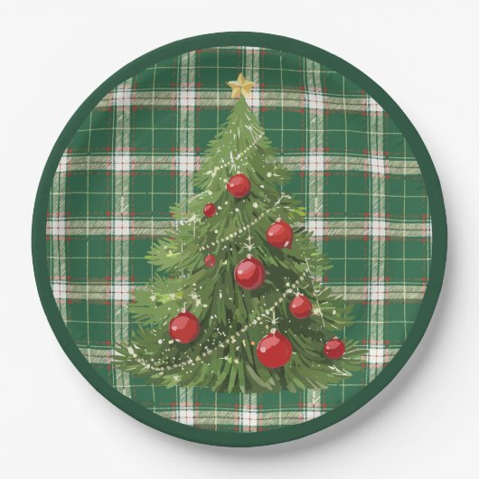 Kerst Geplakt Groen, Wit, met Rood, Goud Papieren Bordje (Voorkant)