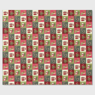 Kerst Geruite cacao snoep rieten maretak Cadeaupapier