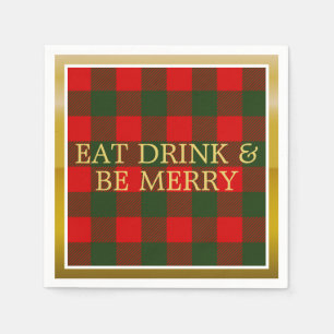 Kerst geruite Eet, Drink en Wees Vrolijk Papier Servet