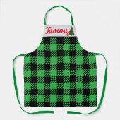 Kerst geruite Schorten, aangepaste naam Groen Zwar Schort (Voorkant)