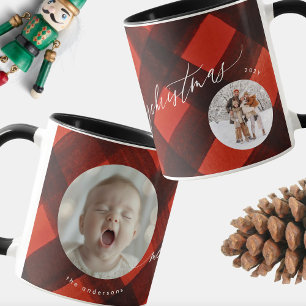 Kerst geschilderd rood zwart geruit twee foto mok