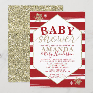 Kerst gestreepte babyshower uitnodiging