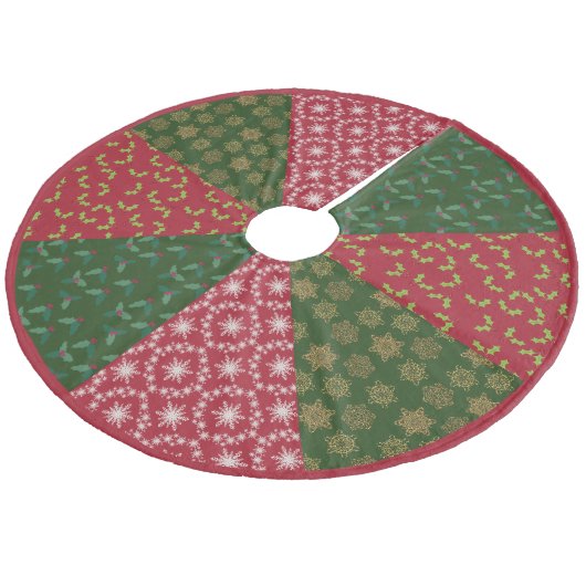 Kerst gewatteerde look Holly en sneeuwvlokken Fleece Kerstboom Rok (Gekanteld)