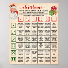 Kerst Gift Exchange Roll Dice Game Sign Poster