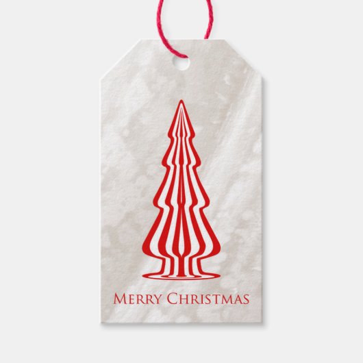 Kerst Gift Label Rood & Wit Boom op textuur Cadeaulabel (Voorkant)