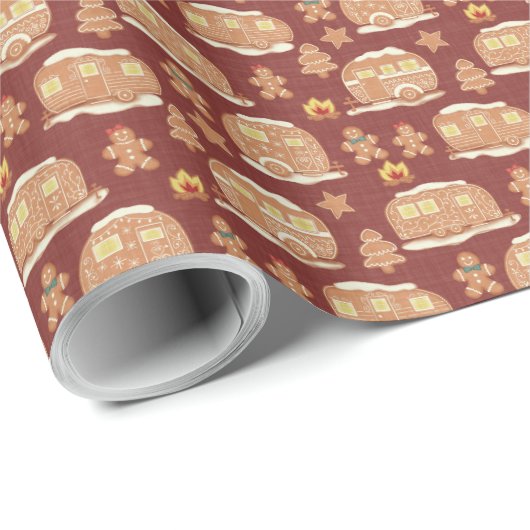 Kerst Gingerbread Camper in het rood Cadeaupapier (Rol Hoek)