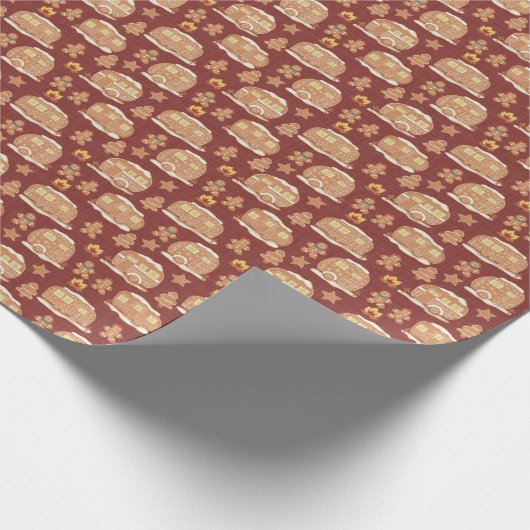 Kerst Gingerbread Camper in het rood Cadeaupapier (Hoek)