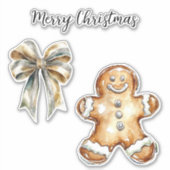 Kerst Gingerbread Cookie Green Gold Bow Sticker (Voorkant)