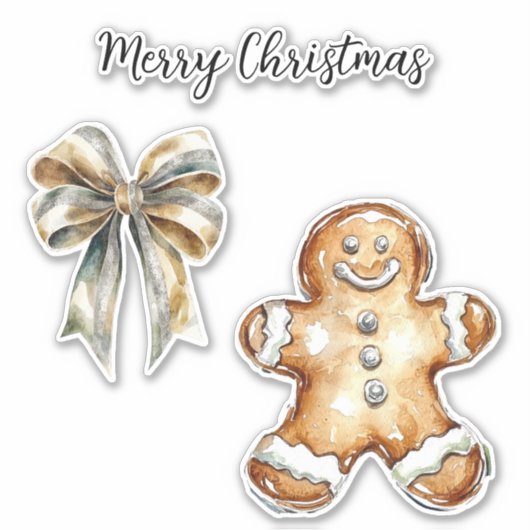Kerst Gingerbread Cookie Green Gold Bow Sticker (Voorkant)