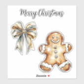 Kerst Gingerbread Cookie Green Gold Bow Sticker (Vel)