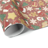 Kerst Gingerbread Cookie Patroon op Rood Cadeaupapier (Rol Hoek)