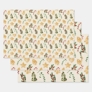 Kerst Gingerbread Cookies Mistletoe Pine Tree Inpakpapier Vel