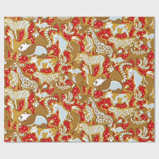 Kerst Gingerbread Dieren Parade Cadeaupapier (Vlak)