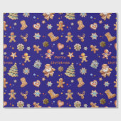 Kerst Gingerbread Fun Schattige Navy Cadeaupapier (Vlak)