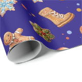 Kerst Gingerbread Fun Schattige Navy Cadeaupapier (Rol Hoek)