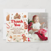 Kerst Gingerbread House Verjaardagsfoto Bedankkaart (Voorkant)