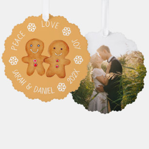 Kerst Gingerbread Koppel Foto Sneeuwvlokken Cute Ornament Kaart