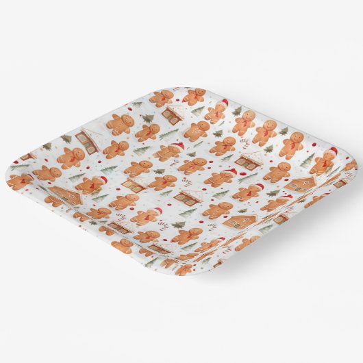 Kerst Gingerbread Man en Huis Papieren Bordje (Gebogen)