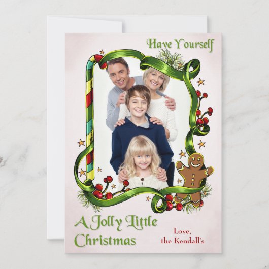 Kerst Gingerbread Man Fotokaart Feestdagenkaart (Voorkant)