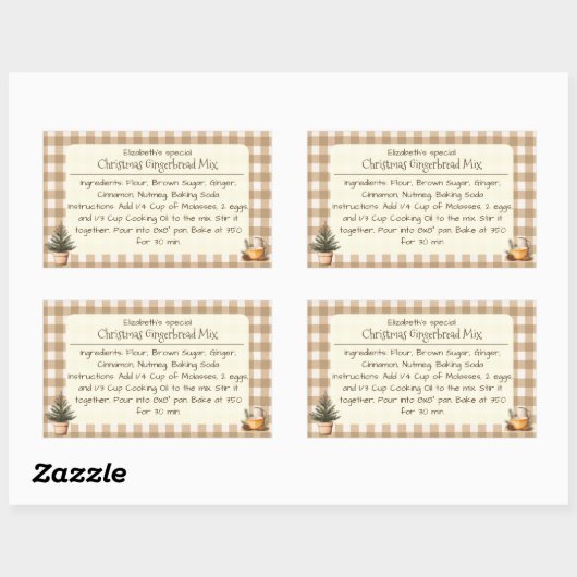 Kerst Gingerbread Mix Bruine Gingham Labels (Vel)