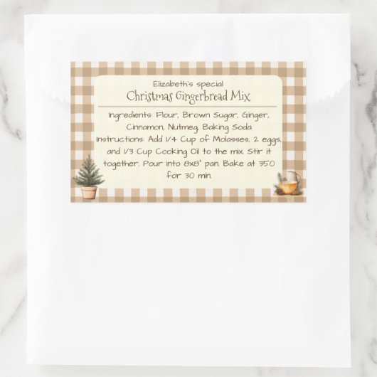 Kerst Gingerbread Mix Bruine Gingham Labels (Tas)