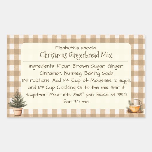Kerst Gingerbread Mix Bruine Gingham Labels (Voorkant)
