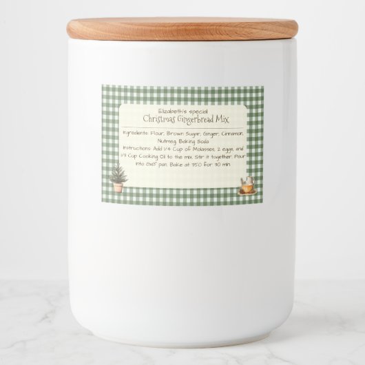Kerst Gingerbread Mix Groene Gingham Labels Voedselcontainer Etiket (Voorkant)