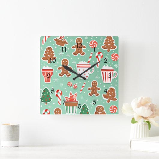 Kerst Gingerbread ontwerp Vierkante Klok (Huis)