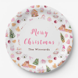 Kerst Gingerbread Roze Kerstmis Papieren Bordje