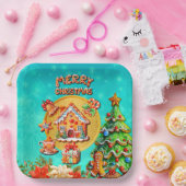 Kerst Gingerbread Snoep Huis, en Nieuwjaar Papieren Bordje (Feest)