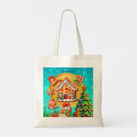 Kerst Gingerbread Snoep Huis, en Nieuwjaar Tote Bag (Achterkant)
