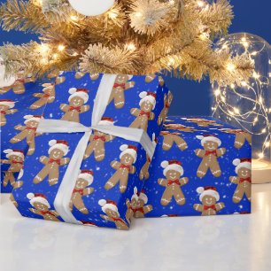 Kerst gingerbreadmannetjes in sneeuwvlokken cadeaupapier