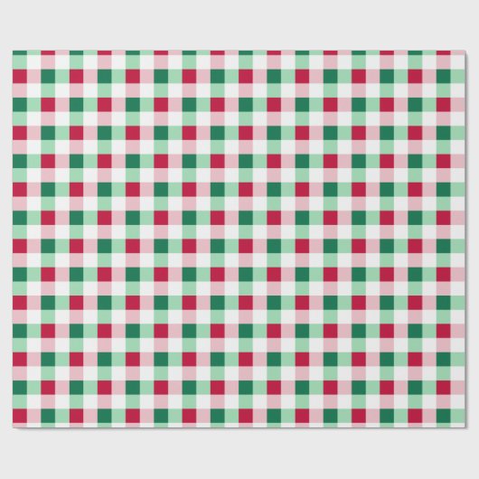 Kerst Gingham - Rood, groen en wit Cadeaupapier (Vlak)