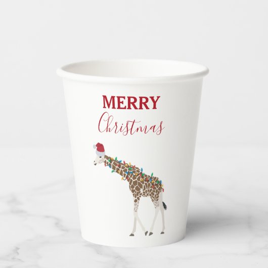 Kerst Giraffe Funny Animal met Santa Hat Kaart Papieren Bekers (Voorkant)