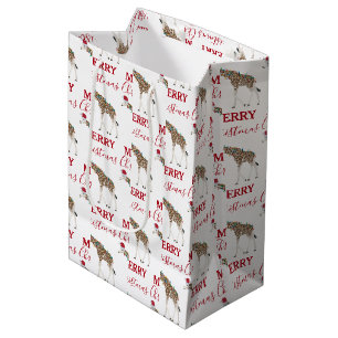 Kerst Giraffe Funny Animal met Santa Hat Medium Cadeauzakje