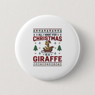Kerst Giraffe Slee Fun Vakantie T-Shirt Ontwerp Ronde Button 5,7 Cm