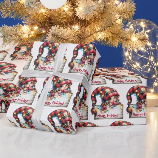 Kerst Girly Gnome met Plaid Pet Cadeaupapier (Feestdagen)