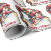 Kerst Girly Gnome met Plaid Pet Cadeaupapier (Rol Hoek)